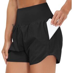 Women’s High Waist Running Shorts with Liner Athletic Hiking Workout Shorts